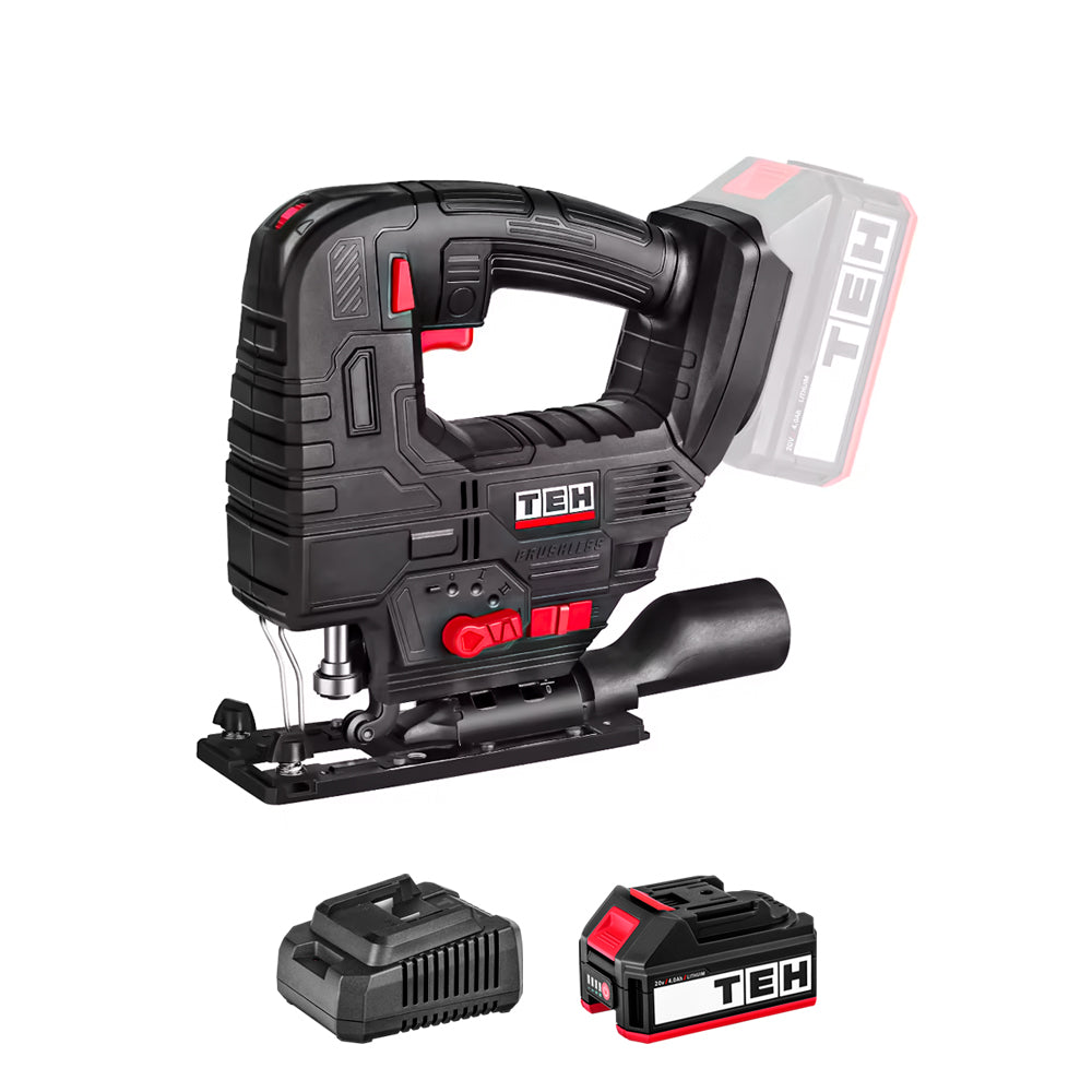 Sierra De Calar Inalámbrica TEENO 20V - Con Láser, 800-3000 SPM, 5 Hojas, Corte En Bisel ±45° - Para Madera, Metal, Plástico - Incluye Batería 2.0Ah