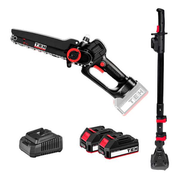 Moto Sierra Mini Inalámbrica + 2 Baterías + Cargador + Poste Extensor Telescópico 3M TEHTOOLS