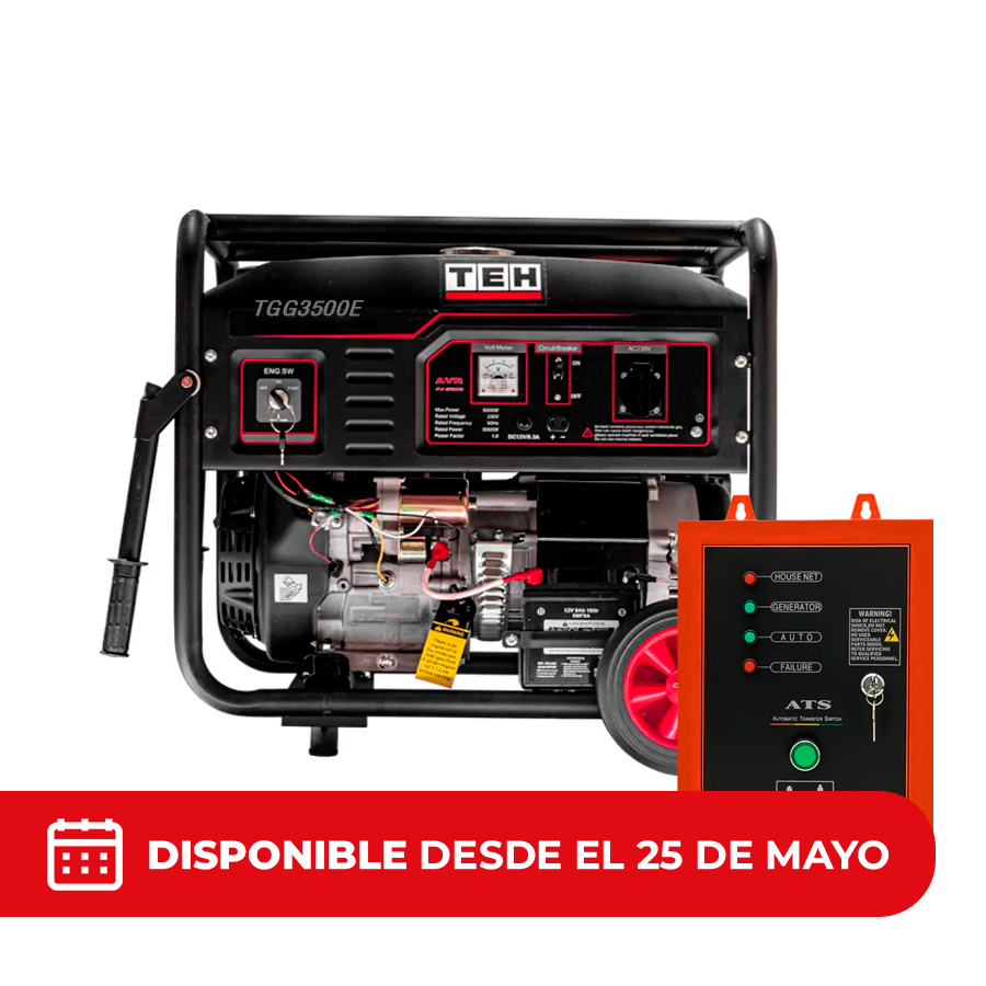 PREVENTA Generador a Gasolina 3.0 Kw 16 amp Partida Eléctrica Conexión ATS + ATS de 8 PINES TEHTOOLS