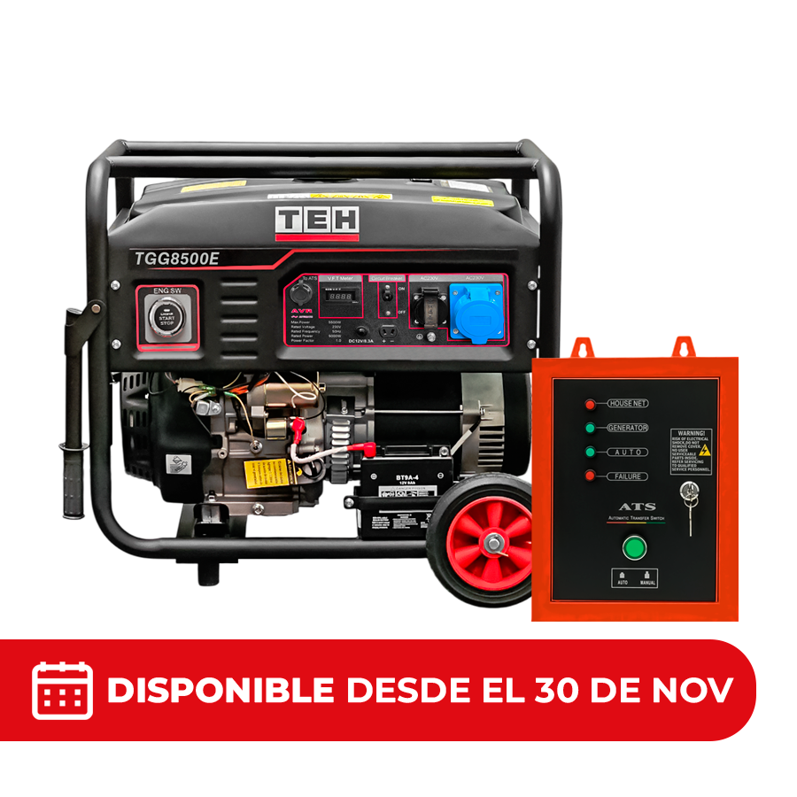 PREVENTA Generador a Gasolina 8.5 kW Partida Electrica Conexión ATS + ATS de 8 PINES TEHTOOLS