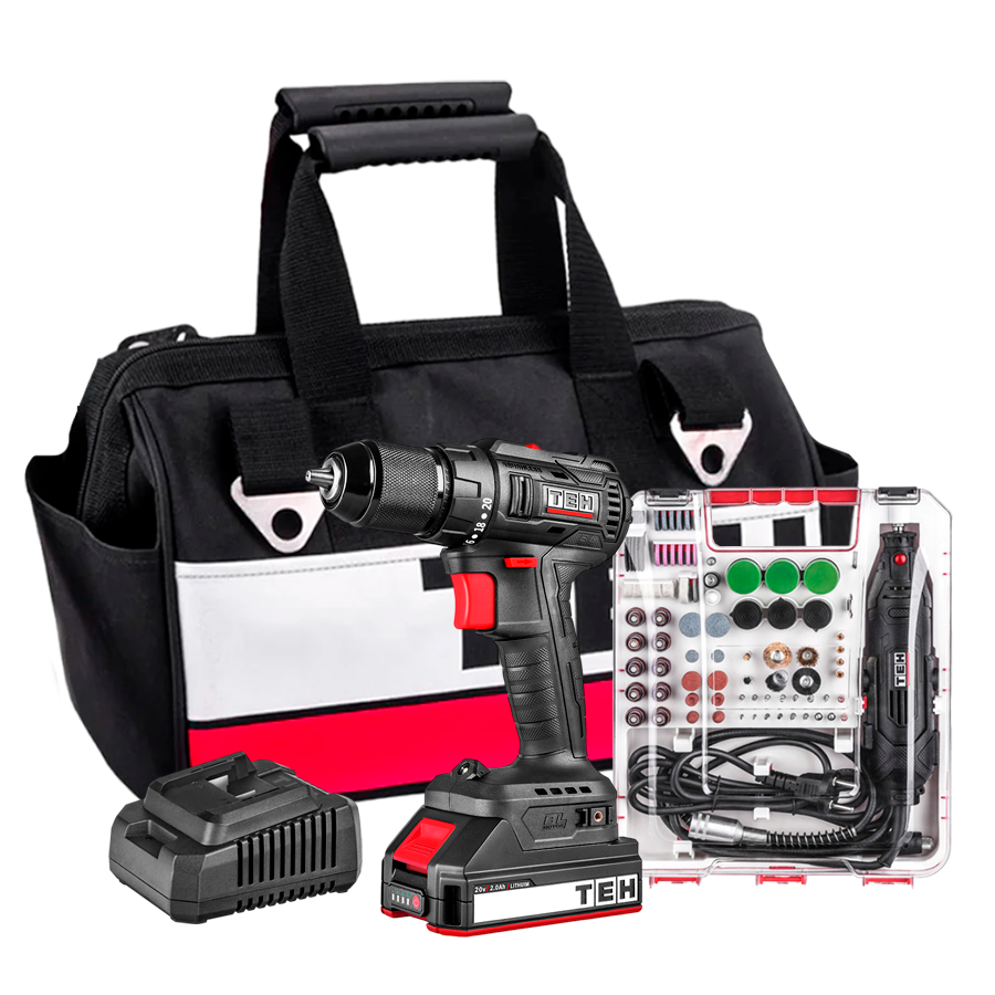Pack Taladro Inalambrico 50NM 20V + Herramienta Multiproposito + Bolso de Transporte