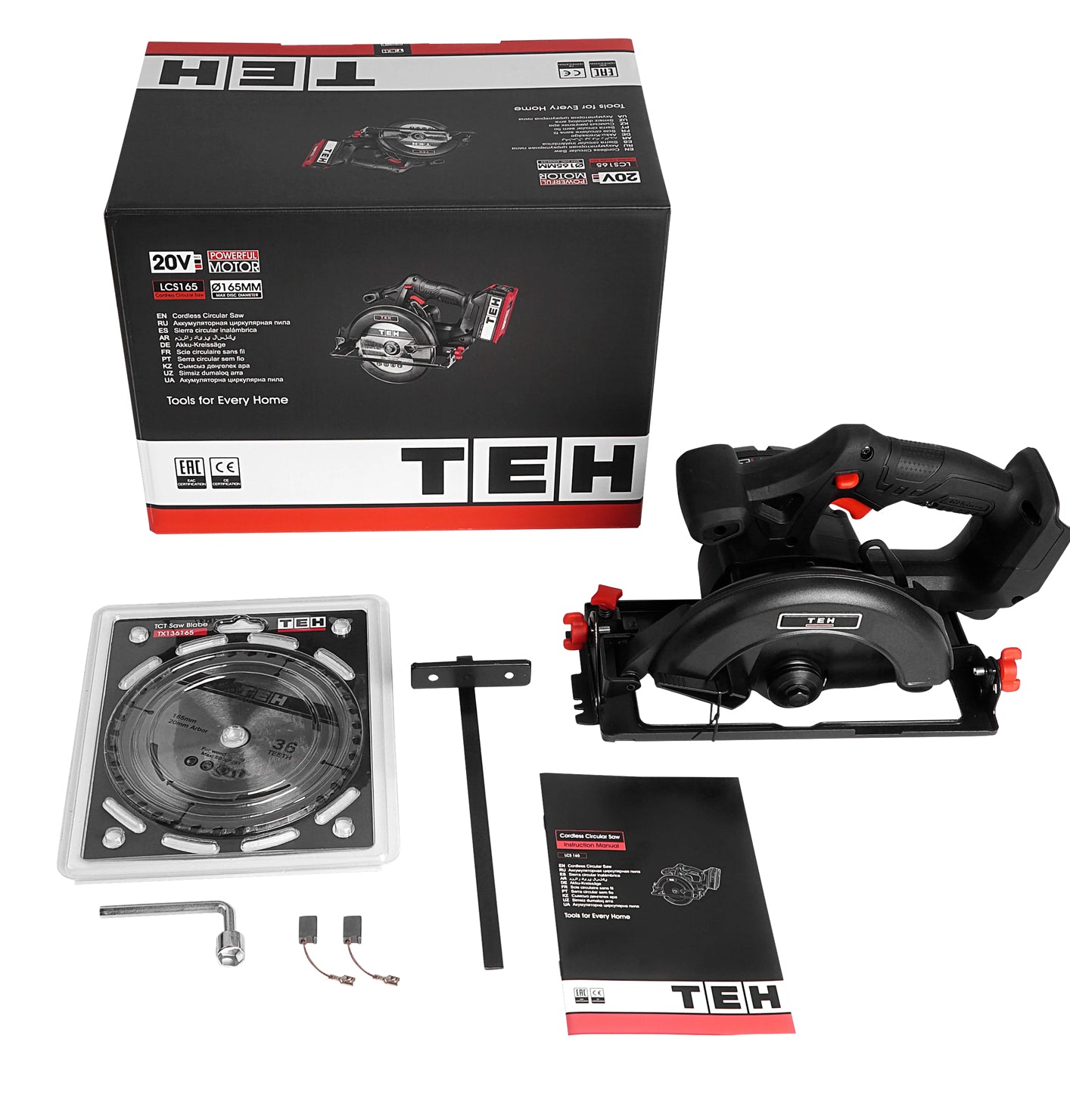 Sierra Circular Inalámbrica 20V 6-1/2" 165mm + 1 Batería 4,0Ah + Cargador TEHTOOLS