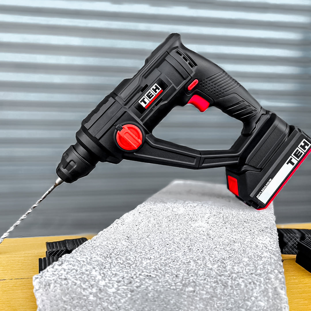 Taladro Martillo Perforador 20V 16MM + 2 Batería + Cargador + Bolso TEHTOOLS