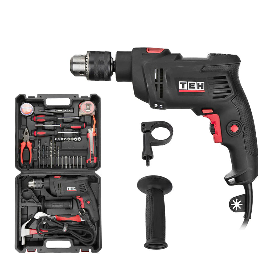 Set Kit De Herramientas + Taladro Percutor De Impacto 580w 13mm TEHTOOLS