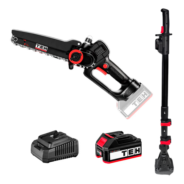 Moto Sierra Mini Inalámbrica  + 1 Baterías + Cargador + Poste Extensor Telescópico 3M TEHTOOLS