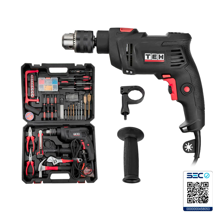Set Kit De Herramientas + Taladro Percutor De Impacto 710w 13mm TEHTOOLS