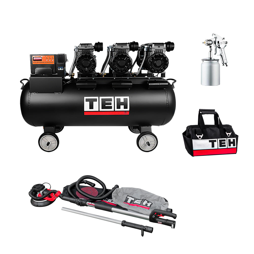 Pack Compresor 100 LT + Pistola de Pintura + Lijadora de Paredes TEHTOOLS