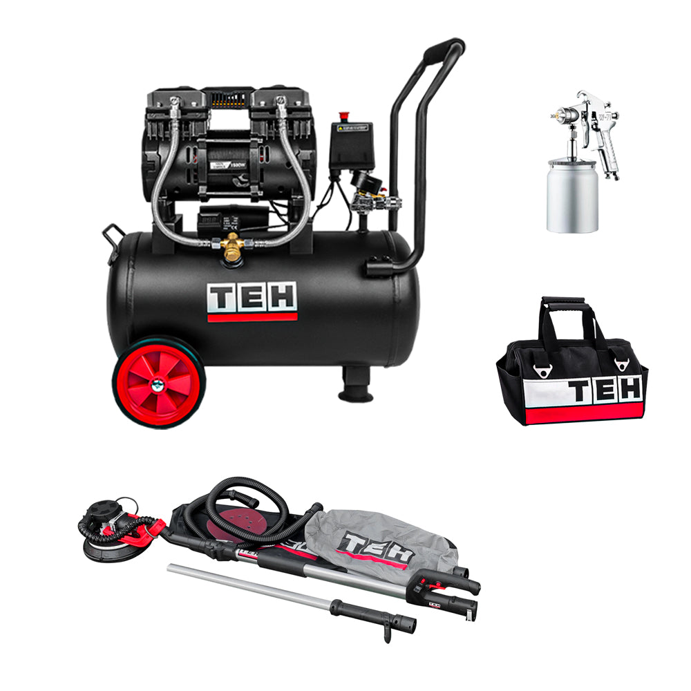 Pack Compresor 24 LT + Pistola de Pintura + Lijadora de Paredes TEHTOOLS