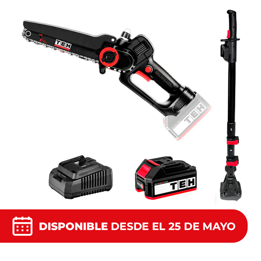 PREVENTA Moto Sierra Mini Inalámbrica  + 1 Baterías + Cargador + Poste Extensor Telescópico 3M TEHTOOLS