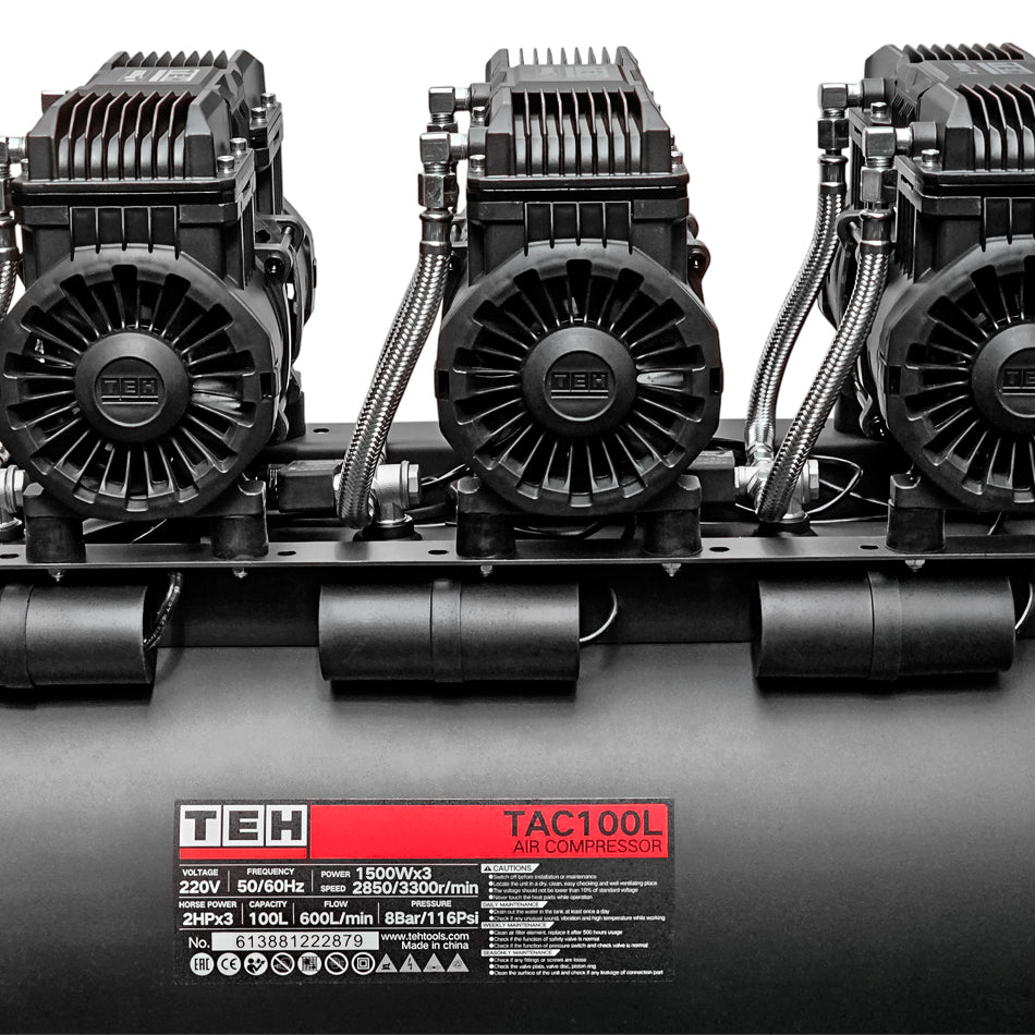 Compresor de Aire 100 Litros Libre de Aceite 6 HP TEHTOOLS