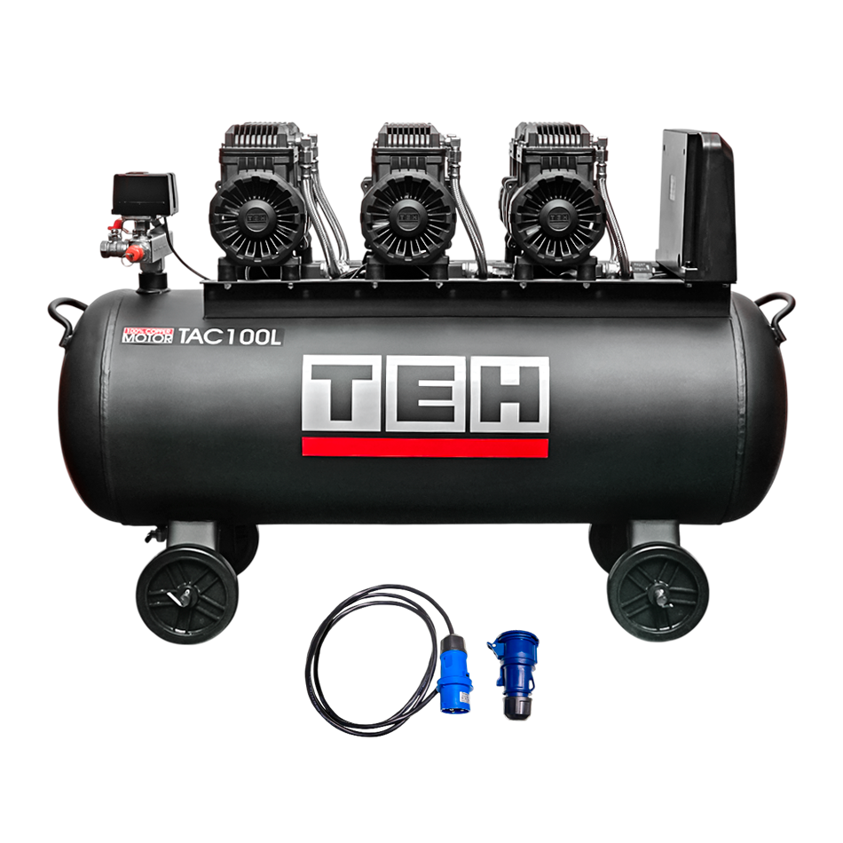 Compresor de Aire 100 Litros Libre de Aceite 6 HP TEHTOOLS  + Cable Conexión 32A Multiflex 3 M TEHTOOLS