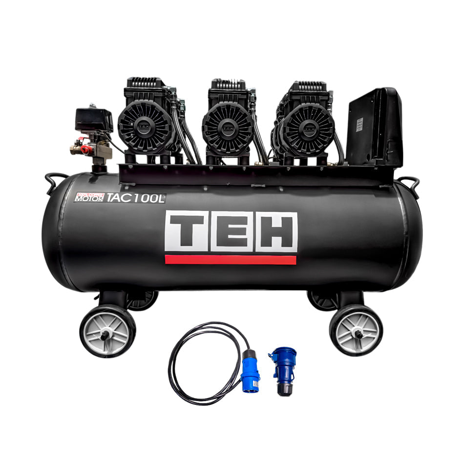 Compresor de Aire 100 Litros Libre de Aceite 6 HP TEHTOOLS  + Cable Conexión 32A Multiflex 3 M TEHTOOLS