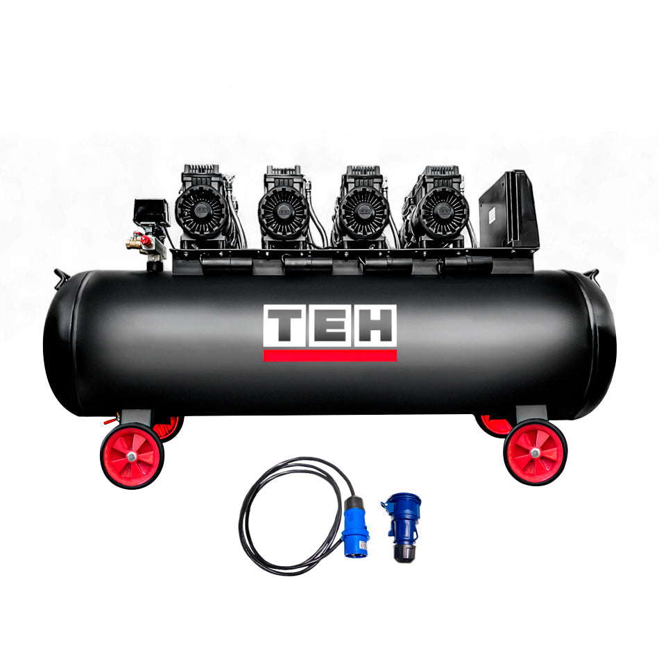 Compresor de Aire 200 Litros Libre de Aceite 8HP + Cable Conexión 32A Multiflex 3 M TEHTOOLS
