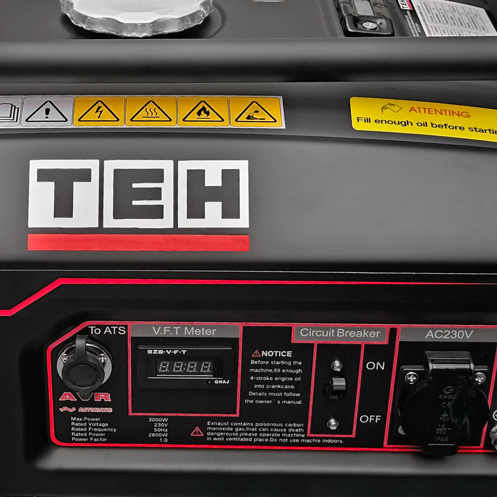 Generador a Gasolina 3.0 kW  Partida Eléctrica Conexión ATS + ATS de 7 PINES TEHTOOLS