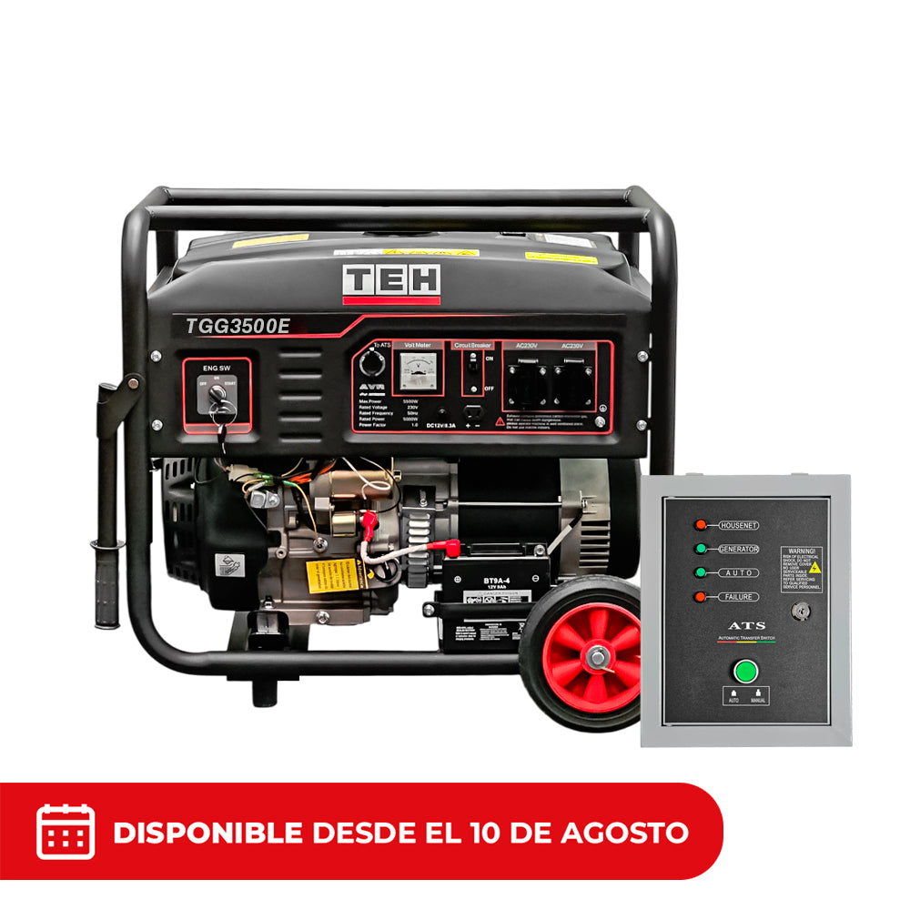 PREVENTA Generador a Gasolina 3.0 Kw 16 amp Partida Eléctrica Conexión ATS + ATS de 8 PINES TEHTOOLS