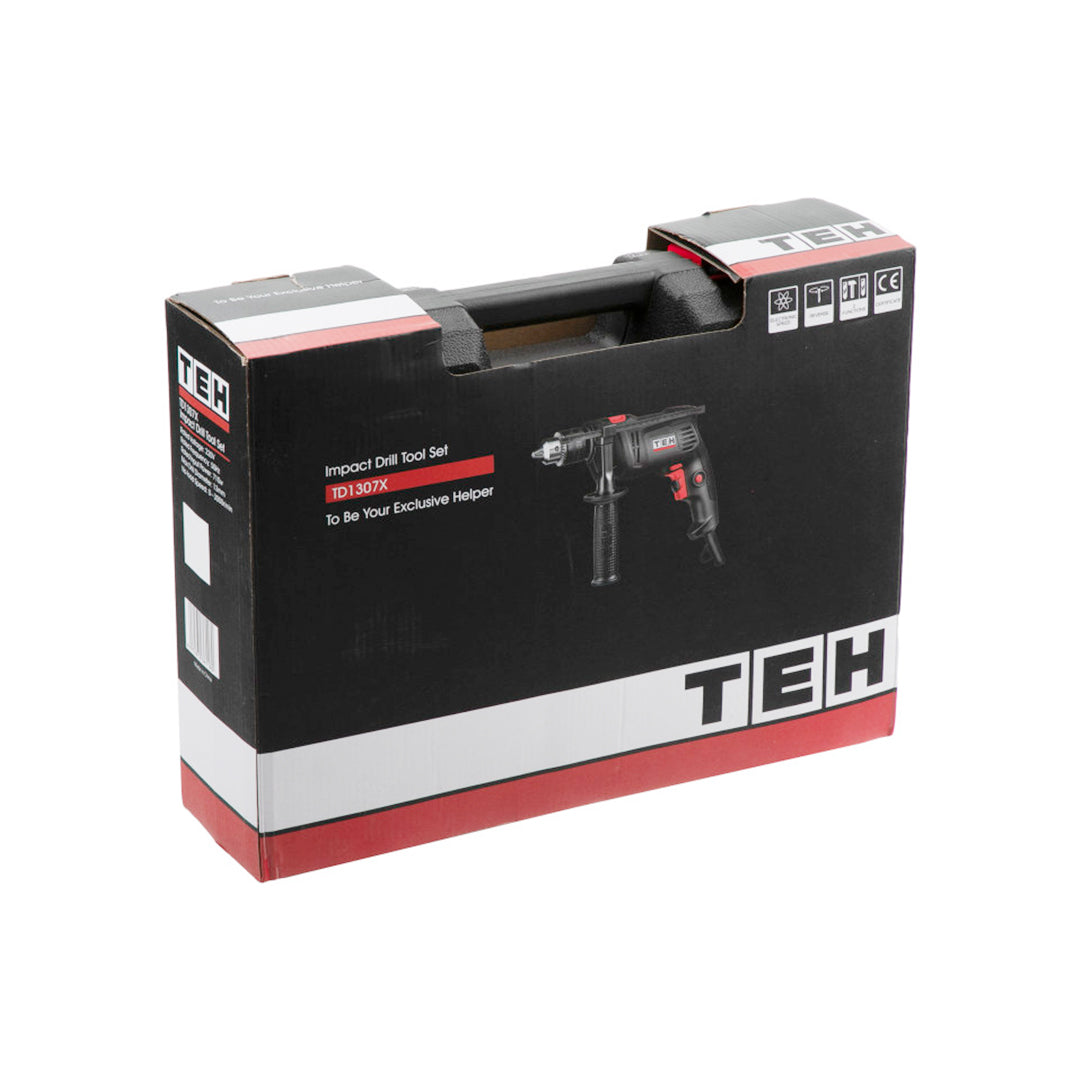 Set Kit De Herramientas + Taladro Percutor De Impacto 710w 13mm TEHTOOLS