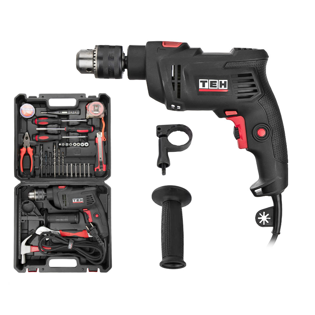 Set Kit De Herramientas + Taladro Percutor De Impacto 580w 13mm TEHTOOLS