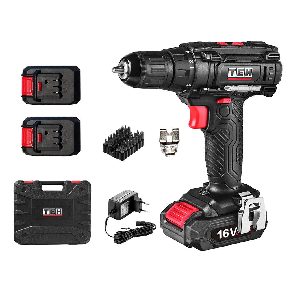 Taladro Inalámbrico 16V 10mm 28 Nm 2 Baterías TEHTOOLS