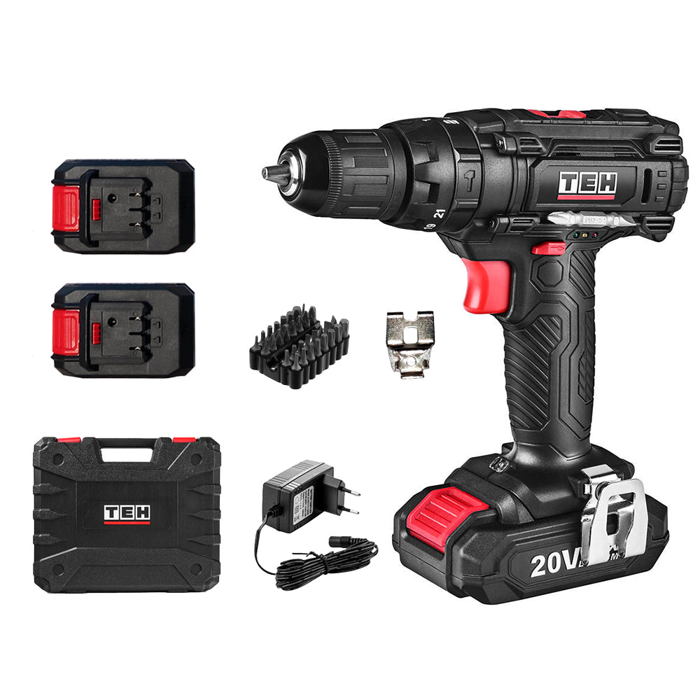 Taladro Percutor Inalámbrico 20V 10mm 30 Nm 2 Baterías TEHTOOLS