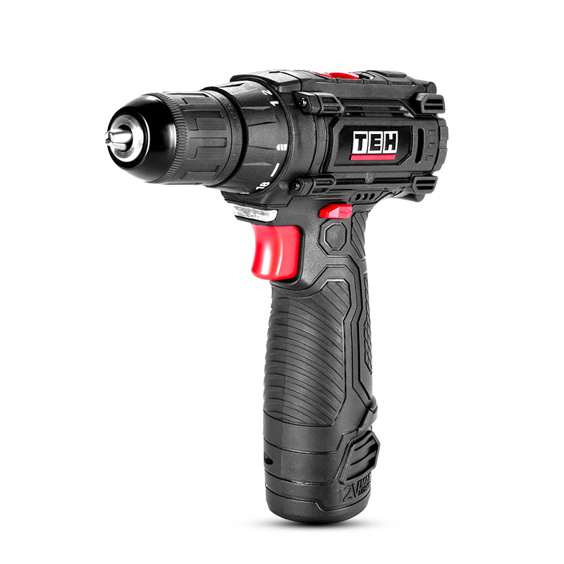 Set Kit de Herramientas + Taladro Inalámbrico 12v 10mm 23 Nm 2 Baterías TEHTOOLS