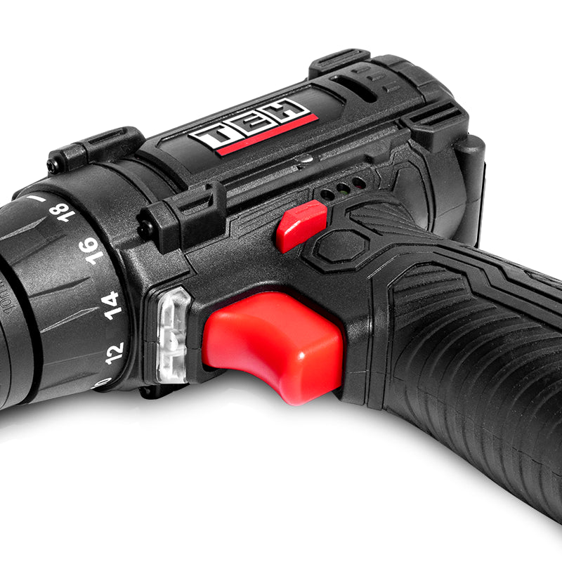 Set Kit de Herramientas + Taladro Inalámbrico 12v 10mm 23 Nm 2 Baterías TEHTOOLS