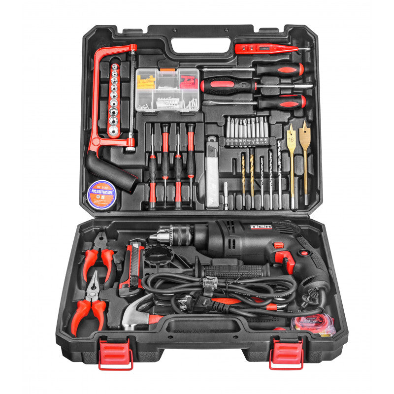 Set Kit De Herramientas + Taladro Percutor De Impacto 710w 13mm TEHTOOLS