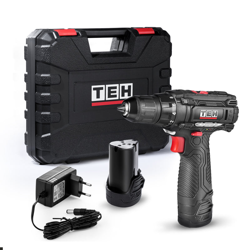 Taladro Inalámbrico 12V 10mm 23 Nm 2 Baterías TEHTOOLS