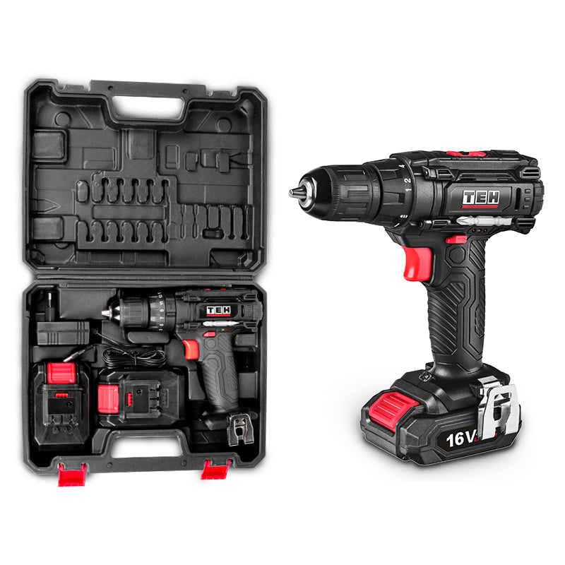 Taladro Inalámbrico 16V 10mm 28 Nm 2 Baterías TEHTOOLS